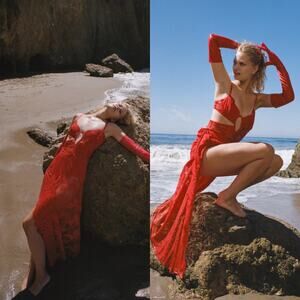 For Love & Lemons Kaia Maxi Dress in Red Medium Romantic Luxury‎ Lace Victorian